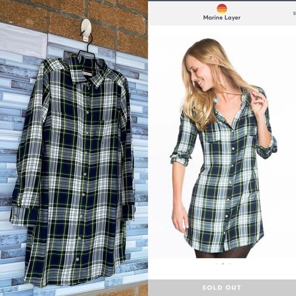 Marine Layer The Dahlia plaid button down dress small - Picture 3 of 17